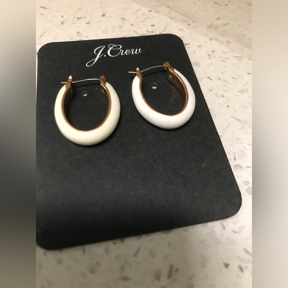 jcrew NWT enamel oval hoop earrings White